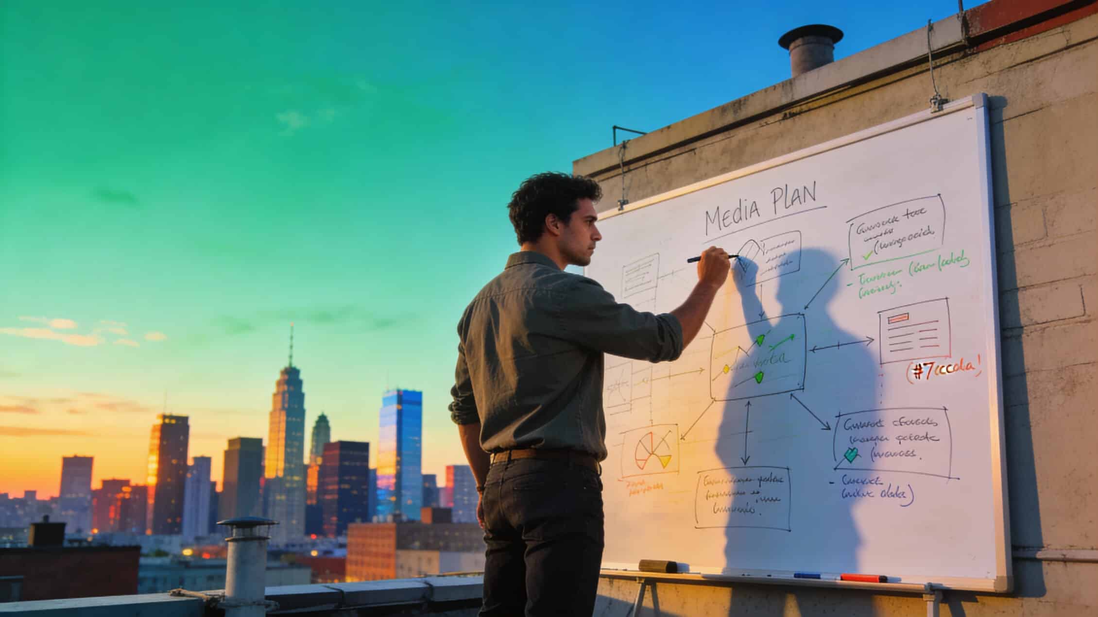 man drawing up media plan